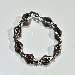 Sterling Silver & Cognac Baltic Amber Womens Bracelet Beautiful Fine Jewelry